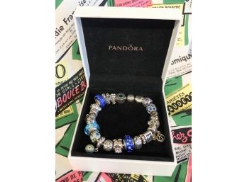 LOADED PANDORA CHARM BRACELET WITH 25 CHARMS - STERLING SILVER