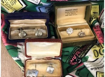 LOT OF 3 ANTIQUE CUFFLINKS. WHITE GOLD, PLATINUM AND DIAMOND. TESTED 10K, 14K AND PLATINUM.