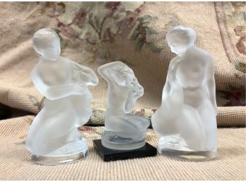LOT OF THREE (3) SIGNED LALIQUE NUDE LADIES - 3' EACH - PERFECT