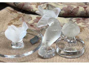 LOT OF FOUR (4) LALIQUE BIRDS - 3' TALL - SIGNED - PERFECT