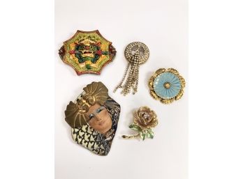 (C66) LOT OF 5 SIGNED BROOCHES AND PINS-NW, HOBE, ENGLANDS ROSE-COSTUME JEWELRY
