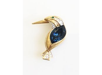 (B6) BEAUTIFUL A&S BIRD PIN-MADE IN UK-BLUE AND GREEN COLORED STONES W/CZ