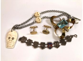 (C65) LOT OF 4 COSTUME JEWELRY PIECES-KREMENTZ-CUFF LINKS, BRACELET,NECKLACE AND PIN