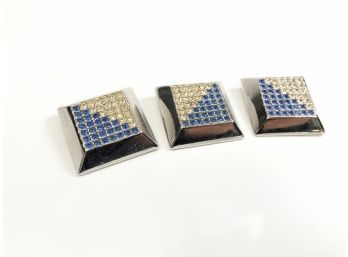(C63) LOT OF 3 PINS-ALEXIS KIRK-1 PIN MISSING PIN BACK-FAUX BLUE GLASS AND FAUX DIAMOND