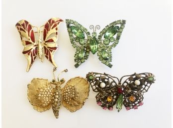 (B3) LOT OF VINTAGE BUTTERFLY PINS-FAUX STONES AND FAUX PEARLS