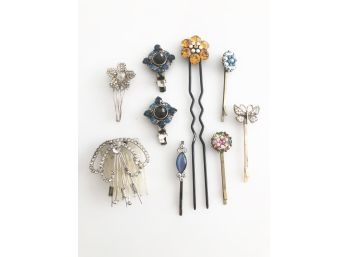 (C29) LOT OF 9 COSTUME JEWELRY HAIR PINS-NEGRON-FAUX STONES