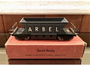 B-7- HORNBY TRAINS - 'WAGON TRAVAUX PUBLICS, BACHE AMOVIBLE' ARBEL -IN BOX -MECCANO, PARIS -  9'