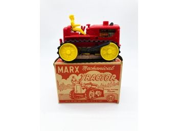 (C70) VINTAGE PLASTIC Marx Toy-MECHANICAL TRACTOR-WORKS IN BOX