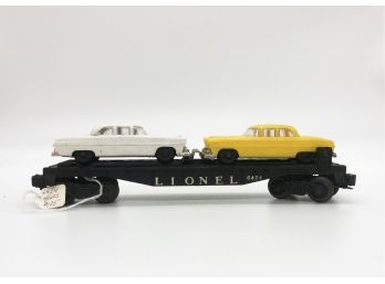 A-55- LIONEL NO. 6424 AUTOMOBILE FLAT CAR WITH TWO CARS WITH BOX