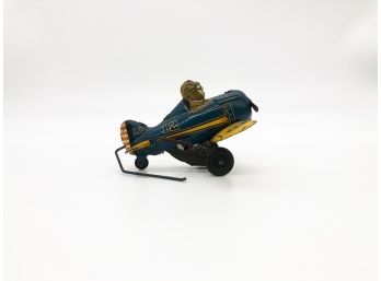 A-36- VINTAGE MARX TIN TOY - AIRPLANE WITH PILOT - WORKING, WITH KEY - 5'
