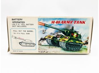 (C78) VINTAGE MECHANICAL TANK TOY-MADE IN TAIWAN-WE-M-48 ARMY TANK-IN BOX