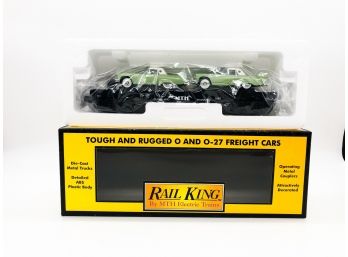 C-34- RAIL KING - MTH AUTO TRANSPORT -FLAT CAR WITH T'BIRDS - NEW IN BOX