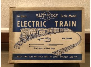 B-3 - VINTAGE 'HAPPI TIME' SIX UNIT ELECTRIC TRAIN SET - NEVER USED IN ORIG. BOX - SEARS & ROEBUCK