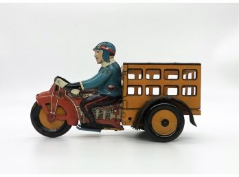 A-20- VINTAGE  LOUIS MARX 'SPEED BOY DELIVERY' WORKING TIN TOY - 9' BY 6'