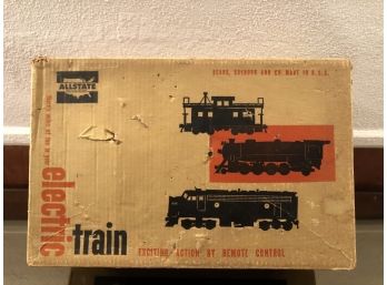 B-4- VINTAGE SEARS & ROEBUCK 'ALLSTATE' FIVE CAR ELECTRIC TRAIN SET - COMPLETE - NEVER USED IN ORIG. BOX