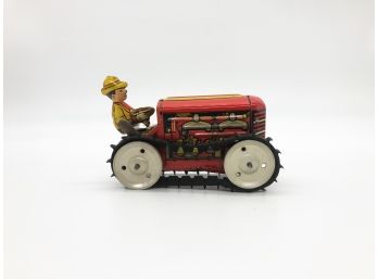 A-37 - VINTAGE MARX TIN TOY TRACTOR WITH FARMER - 5' BY 4' - NOT WORKING