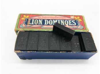 (14) VINTAGE DOMINO'S SET-LION DOMINO'S-THE EMBOSSING COMPANY-IN BOX