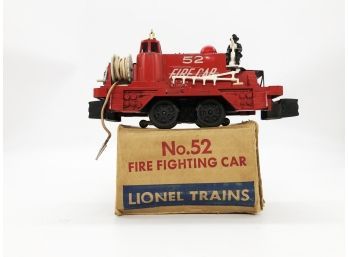 (127) POSTWAR LIONEL TRAIN-#52 RED FIREFIGHTER MOTORIZED UNIT-BOXED