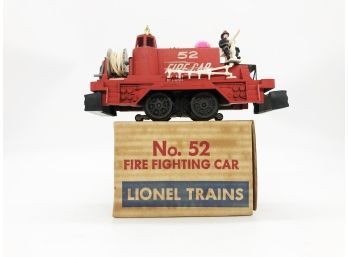 (128) POSTWAR LIONEL TRAIN-#52 RED FIREFIGHTER MOTORIZED UNIT-BOXED