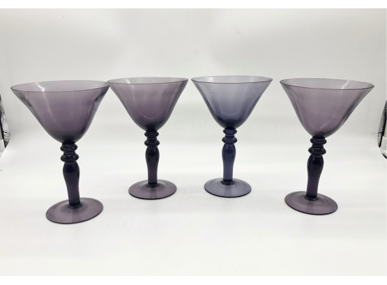 2A-6 - SET OF 4 HANDBLOWN AMETHYST GLASS WINE GLASSES - 7.5' TALL