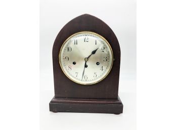 2A-67- ANTIQUE WOOD MANTLE CLOCK 'JUNGHENS, GERMANY' - 13' TALL