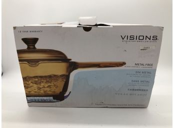 2A-114- VISIONS 1 QUART COVERED GLASS SAUCE PAN - NEW IN BOX
