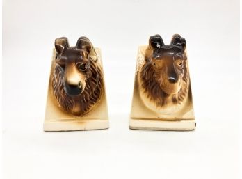 2A-71- VINTAGE CERAMIC BOOKENDS - RAMS HEADS - JAPAN- 3.5' TALL
