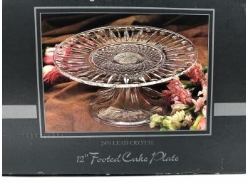 2A-118- SHANNON IRISH CRYSTAL 12' ROUND FOOTED / PEDESTAL CAKE PLATE - NEW IN BOX