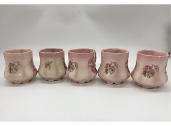 2A-20 - LOT OF FIVE VINTAGE STAFFORDSHIRE, ENGLAND VICTORIAN ROSE MUGS - PINK - 4'