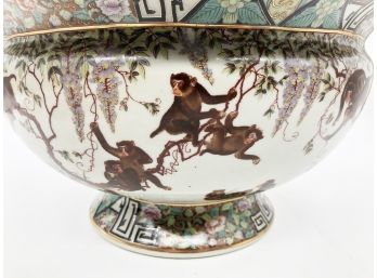 (2A158) ASIAN POTTERY PLANTER-HAND PAINTED MONKEYS & JUNGLE VINES-15'W
