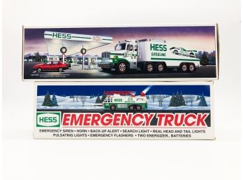 2A-54- TWO VINTAGE 1996 & 1998 HESS TRUCKS IN BOXES - GASOLINE TRUCK & EMERGENCY TRUCK