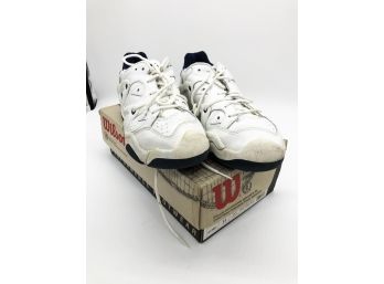 (2A135) 1 PAIR OF WILSON WHITE TENNIS SNEAKERS-MENS SIZE 11- IN BOX