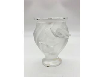 2A-18 - LALIQUE, FRANCE LOVEBIRDS VASE - PERFECT - 5' TALL