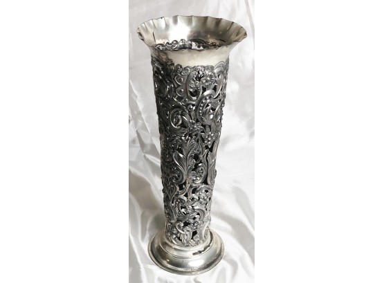 SILVER PLATE TALL VASE-C40