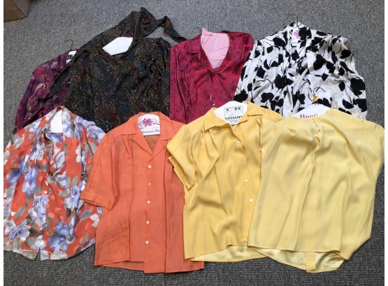 LOT OF 8 LADIES VINTAGE  BLOUSES  SHIRTS  - SIZES MOSTLY MED. - (E16)