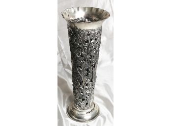 SILVER PLATE TALL VASE-C40