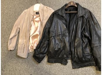 LOT OF 2 VINTAGE JACKETS LEATHER & FAWN COLORED SUEDE - SIZE 12 (E32)