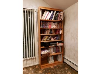 TALL OAK BOOKCASE - 7' TALL BY 36' WIDE BY 12' DEEP - NO BOOKS INCLUDED