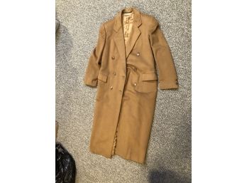 VINTAGE DARABIN, NYC LADIES 100 CASHMERE LONG COAT- ITALY - TAN - UNMARKED SIZE  (E33)