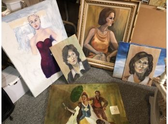 LOT OF 6 CANVASES- HAND PAINTED PORTRAITS -C38