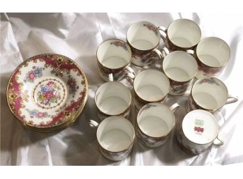 10 DEMITASSE CUPS- 1 CHIP- AND 12 SAUCERS- SHERATON- SHELLEY- C16