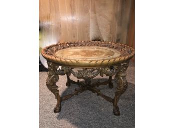 VINTAGE CARVED WOOD OVAL TABLE 28 INCHES WIDE, 20 INCHES TALL-B14