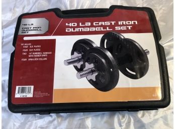 40 POUNDS OF WEIGHTS IN BOX - DUMBBELL SET  (E49)