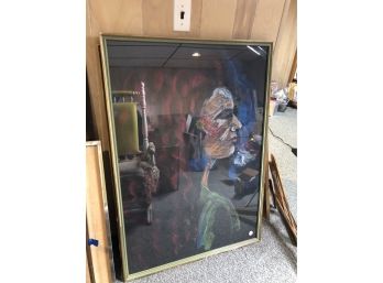 ORIGINAL PASTEL ON PAPER- PROFILE OF A WOMAN- FRAMED- 40.5 X 29 INCHES- C34