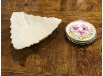 (20) LENOX CANDY DISH AND 3 'DOUBLE HIBISCUS' PLATES BY KAISER