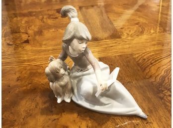 (15) LLADRO #5475-'A LESSON LEARNED'-GIRL W/DOG READING BOOK - NO DAMAGE - NO BOX-APPROX. 7'