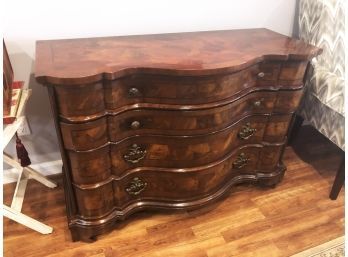 (29) BEAUTIFUL INLAID WOOD SERPENTINE FRONT 4 DRAWER DRESSER / CHEST OF DRAWERS -MEASURES APPROX. 48'X32'X20'