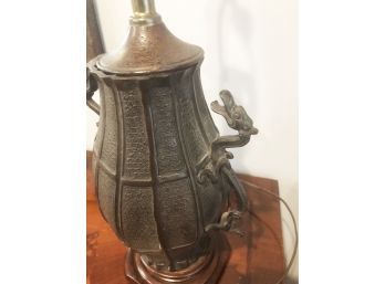 (27) VINTAGE METAL DRAGON LAMP ON WOOD BASE WITH SHADE - APPROX 28'