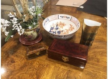 (30) SIX PIECE ASSORTED LOT-1 ROSENTHAL BUD VASE-2 WOOD BOXES,1 PLANTER W/BASE AND FLOWERS AND 1 BOWL
