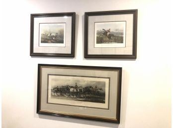 (37) LOT OF 3 OLD ENGLISH FRAMED HUNTING PRINTS - HORSES -FORES'S-2-21'X19' AND 1-36'X22'